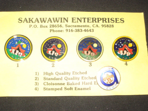 Sakawawin Enterprises Sample Hat Pin Card, and Sachem Club Hat Pin