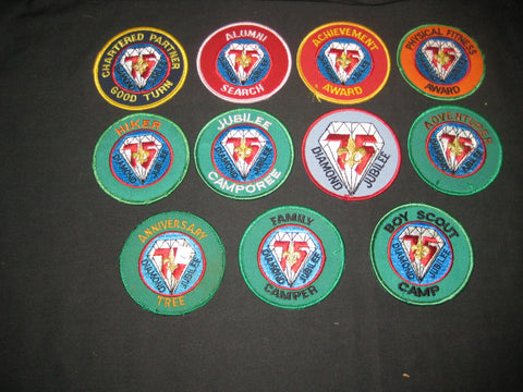 75th Anniversary BSA Pocket Patches, 11 different
