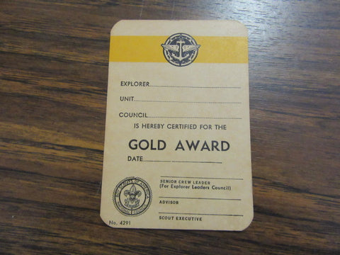 Explorer Gold Award Certificate, 1950's