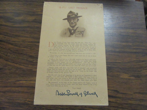 B-P's Last Message Printed Card, Vintage