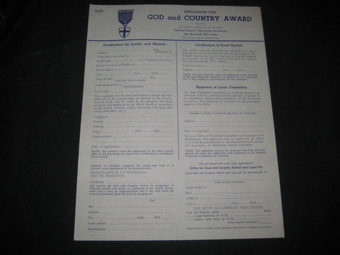 Application for God and Country Award 1962