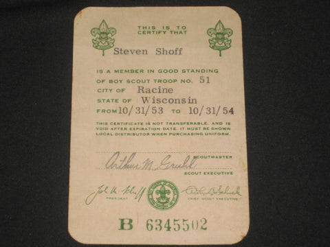 1954 BSA Registration Card