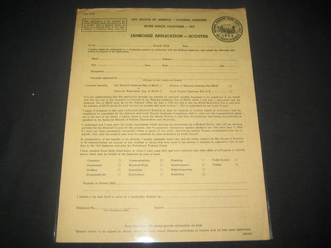 1953 National Jamboree Scouter Application Blank