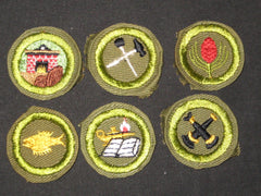 Crimped Edge Merit Badges, Lot of 6