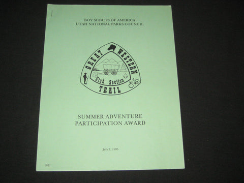 Great Western Trail booklet, 1995 Summer Adventure Participation Award