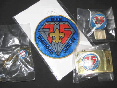 BSA 75th Anniversary Web Belt Buckle, Slide, Stickon and Tie Bar