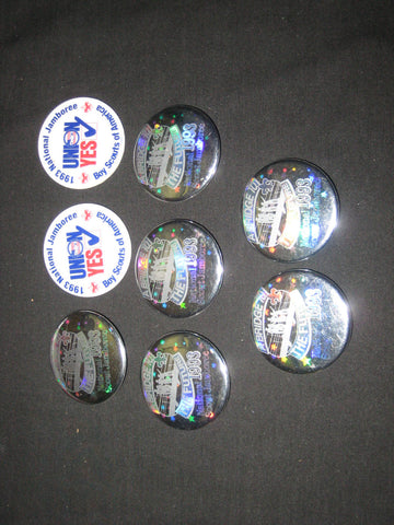 1993 National Jamboree Silver Reflective & Union Yes Pinback Buttons