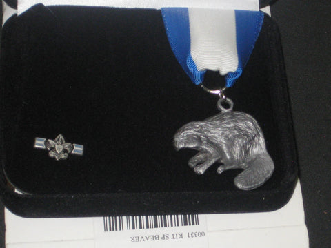 Silver Beaver Award Medal, thin Beaver, with Lapel Pin
