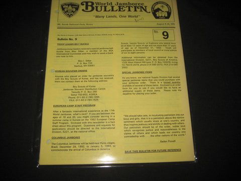 1991 World Jamboree Bulletin Issues 1 to 9 for BSA Leaders