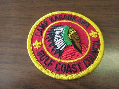 Camp Karankawa Indian Chief Design, Red Background Pocket Patch