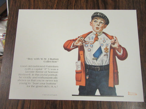 Norman Rockwell Print -- Boy With WW1 Button Collection