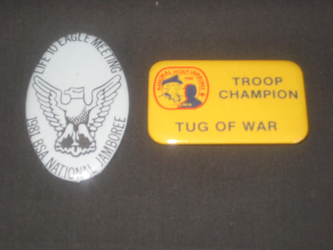 1981 National Jamboree Tug of War Champion & Life to Eagle Meeting Buttons