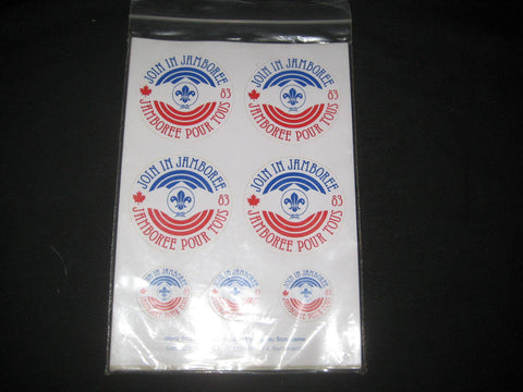 1983 World Jamboree Join-In Jamboree Stickons, Lot of 10 sheets