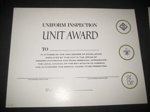 Uniform Inspection Unit Award Certificate