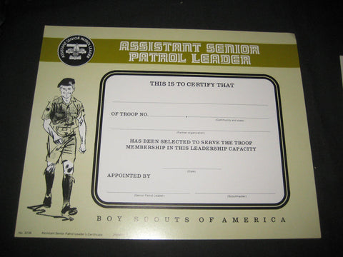 Assistant Senior Patrol Leader Wall Certificate