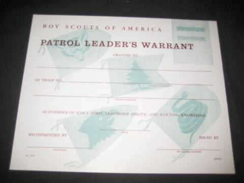 Patrol Leader's Warrant Wall Certificate