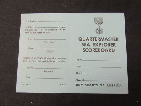 Quartermaster Sea Explorer Scoreboard, blank, 1968