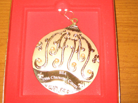 Character Counts 1996 BSA Flat Gold Colored Christmas Ornament