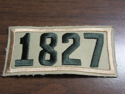 Numeral 1827 1 piece Green on Tan Twill