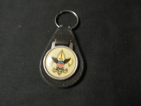 Scout Emblem Enameled and Leather Key Chain